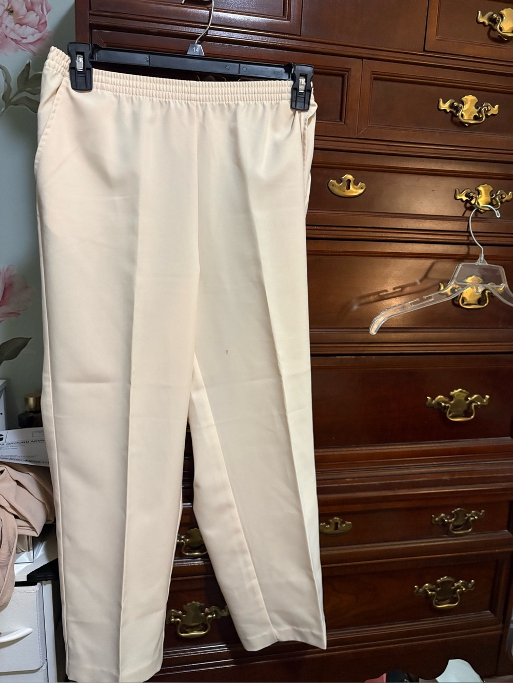 Blair Beige Elastic Waist Straight Pants